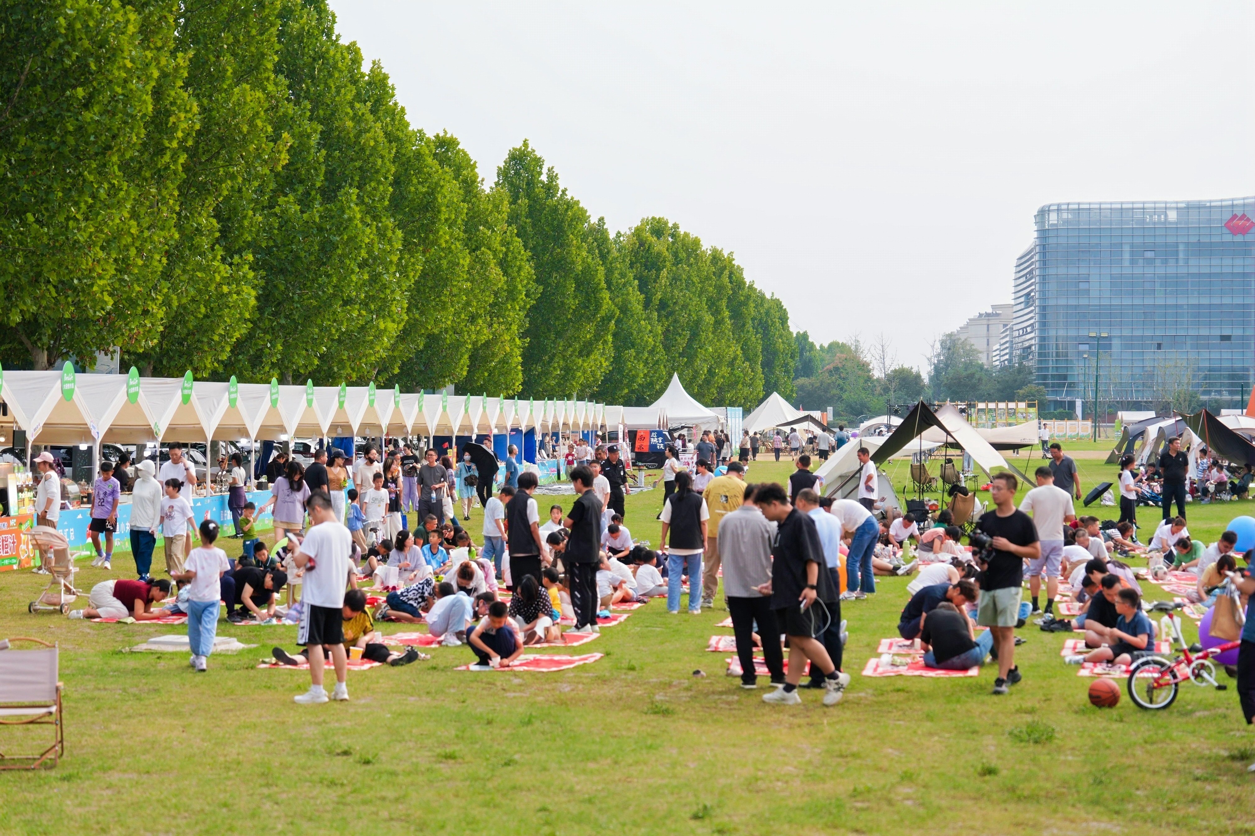 第23届南京帐篷大会暨2025都市圈户外运动嘉年华上，游客们惬意地享受露营生活。受访者供图
